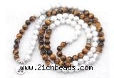 GMN7086 Chakra 8mm white howlite & yellow tiger eye 108 mala beads wrap bracelet necklaces