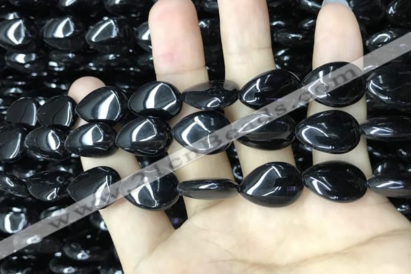 CAA2548 15.5 inches 12*16mm flat teardrop black agate beads wholesale