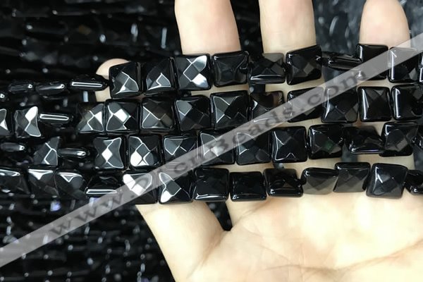 CAA2608 15.5 inches 10*10mm faceted square black agate beads