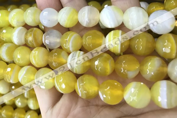 CAA5154 15.5 inches 14mm faceted round banded agate beads