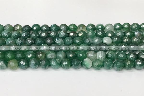 CAA5605 15 inches 8mm faceted round AB-color banded agate beads