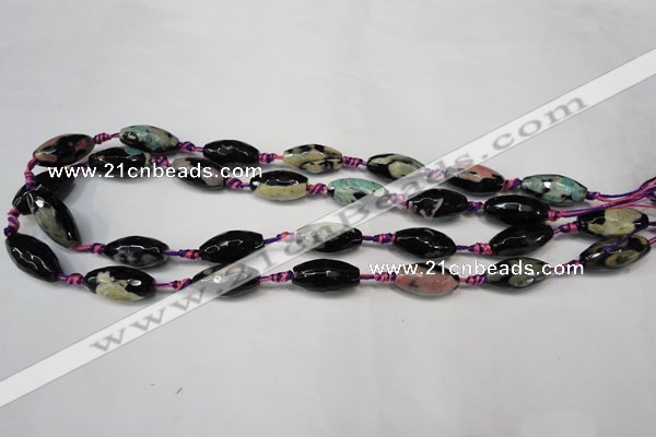 CAG5777 15 inches 10*20mm faceted rice fire crackle agate beads