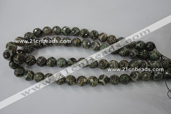 CAG6385 15 inches 14mm faceted round tibetan agate gemstone beads