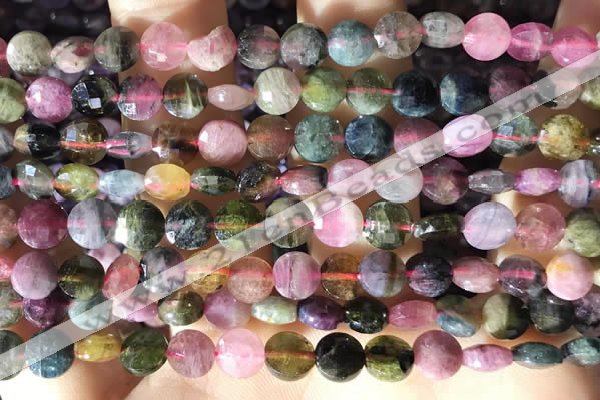 CCB617 15.5 inches 6mm faceted coin tourmaline beads wholesale