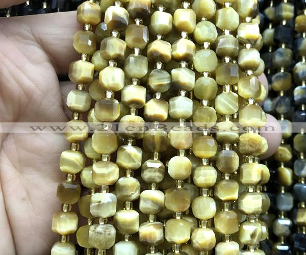 CCU1364 15 inches 6mm - 7mm faceted cube golden tiger eye beads