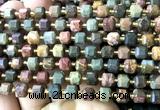 CCU1375 15 inches 6mm - 7mm faceted cube picasso jasper beads