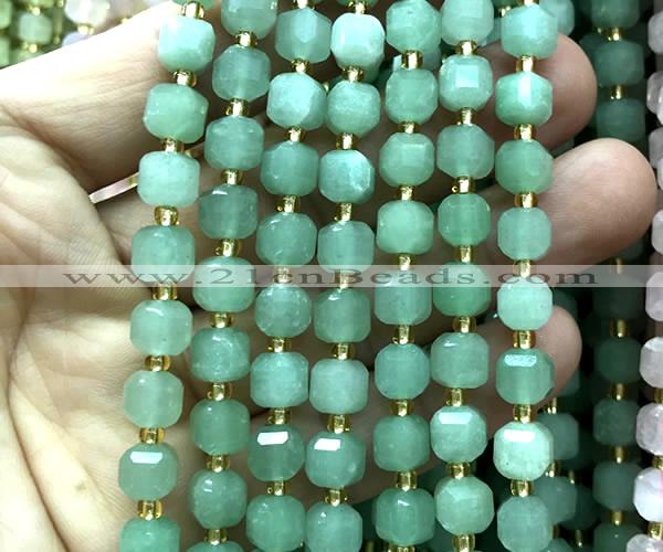 CCU1422 15 inches 6mm - 7mm faceted cube green aventurine jade beads