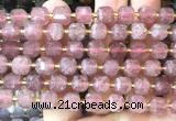 CCU1456 15 inches 8mm - 9mm faceted cub strawberry quartz beads