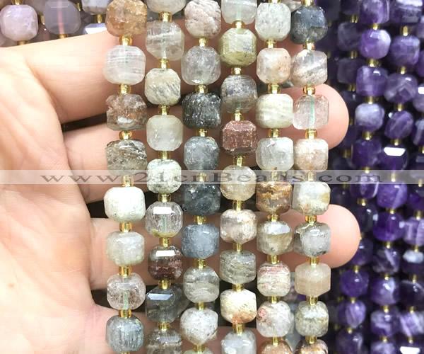 CCU1461 15 inches 8mm - 9mm faceted cube phantom quartz beads