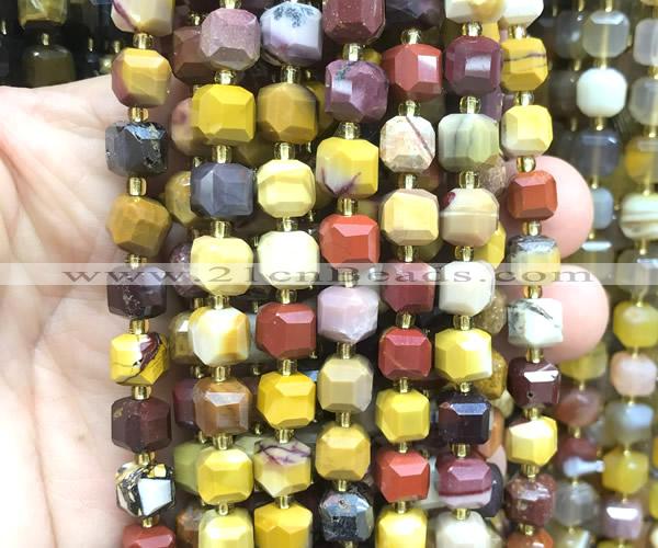 CCU1472 15 inches 8mm - 9mm faceted cube mookaite gemstone beads