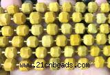 CCU1473 15 inches 8mm - 9mm faceted cube yellow mookaite beads
