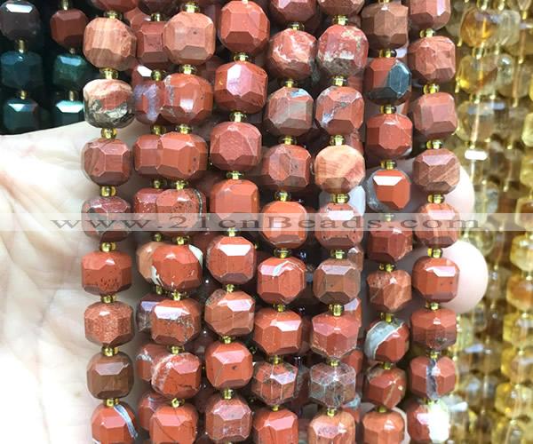 CCU1476 15 inches 8mm - 9mm faceted cube red jasper beads