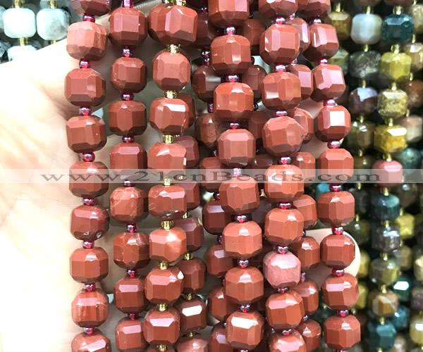 CCU1477 15 inches 8mm - 9mm faceted cube red jasper beads