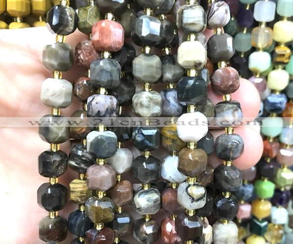 CCU1483 15 inches 8mm - 9mm faceted cube wooden jasper beads