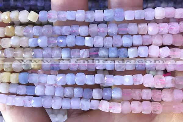 CCU805 15 inches 4mm faceted cube morganite beads