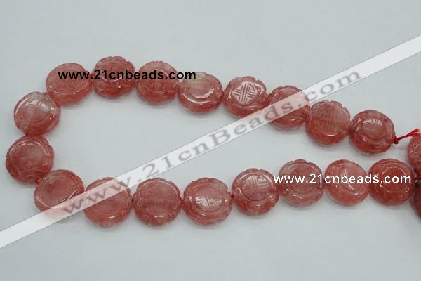 CCY52 15.5 inches 20mm carved coin cherry quartz beads wholesale