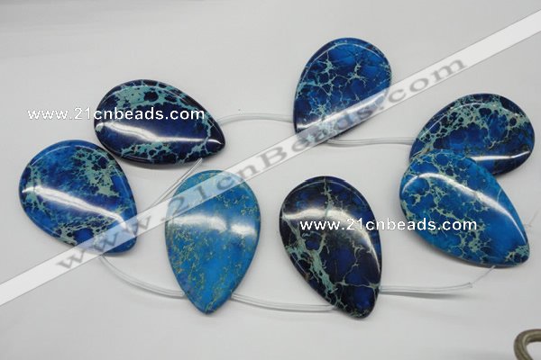 CDT346 Top-drilled 40*60mm flat teardrop dyed aqua terra jasper beads