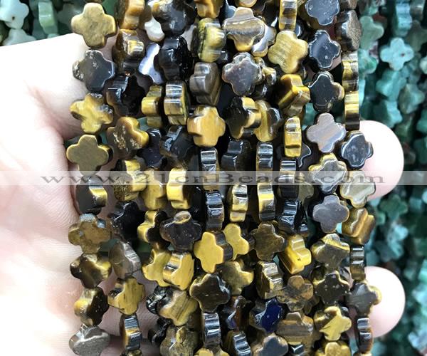 CFG1617 15 inches 8mm four leaf clover yellow tiger eye beads