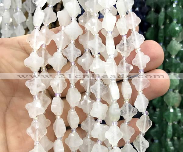 CFG1750 15 inches 10mm four leaf clover white crystal beads