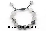 CGB8622 12mm round black rutilated quartz adjustable macrame bracelets