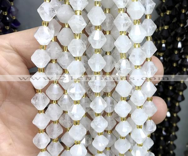 CME451 15 inches 8mm faceted bicone Angola clear quartz beads