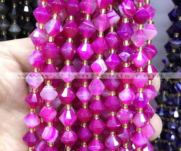 CME463 15 inches 8mm faceted bicone red banded agate beads