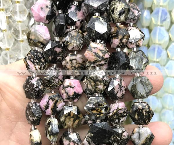 CME760 15 inches 12mm faceted hexagon rhodonite gemstone beads