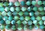 CME835 15 inches 8*10mm faceted bicone green banded agate beads