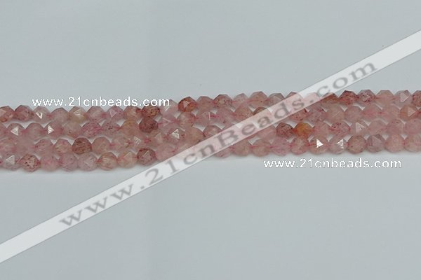 CNG7255 15.5 inches 6mm faceted nuggets strawberry quartz beads