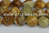 CNG7377 15.5 inches 10mm faceted nuggets picture jasper beads