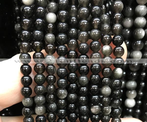 COB832 15 inches 4mm round silver obsidian beads wholesale