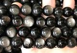 COB845 15 inches 14mm round silver obsidian gemstone beads