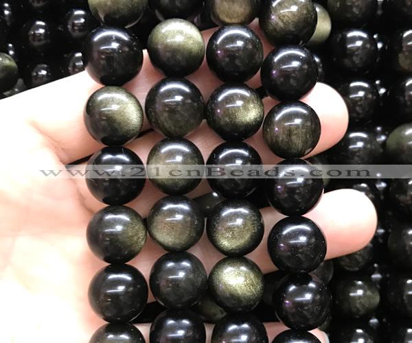 COB856 15 inches 16mm round golden obsidian gemstone beads