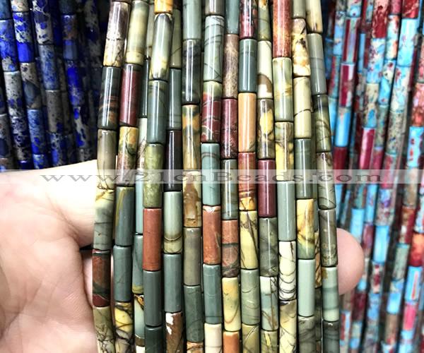 CPJ762 15 inches 4*13mm tube picasso jasper beads wholesale