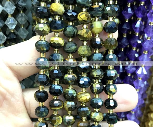 CRB6010 15 inches 6*8mm faceted rondelle yellow & blue tiger eye beads