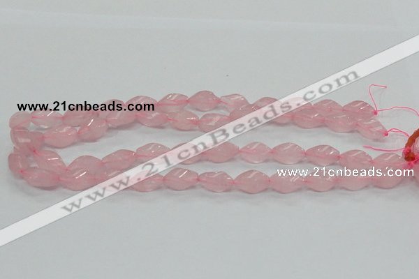 CRQ70 15.5 inches 8*16mm twisted rice natural rose quartz beads