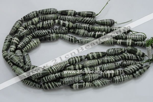 CSJ22 15.5 inches 10*30mm teardrop green silver line jasper beads