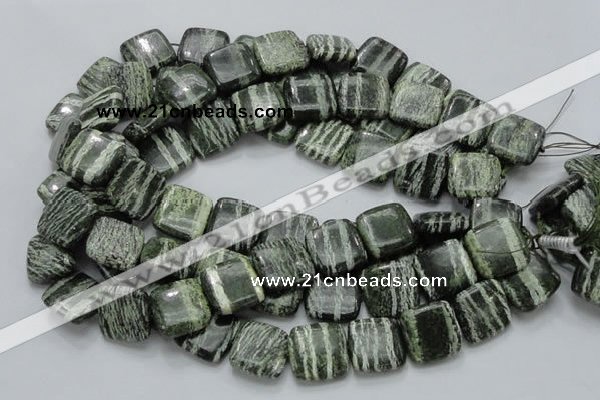 CSJ29 15.5 inches 20*20mm square green silver line jasper beads