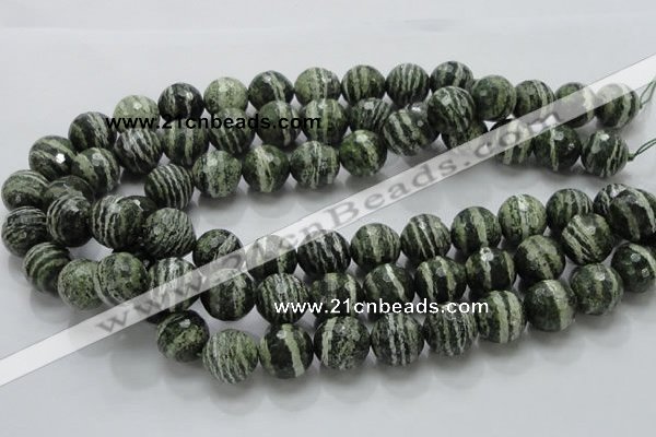 CSJ68 15.5 inches 16mm faceted round green silver line jasper beads