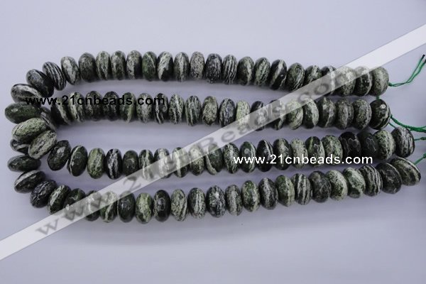 CSJ92 15.5 inches 8*16mm faceted rondelle green silver line jasper beads