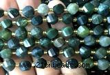 CTW578 15 inches 8mm faceted & twisted S-shaped moss agate beads