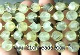 CTW657 10mm faceted & twisted S-shaped green rutilated quartz beads