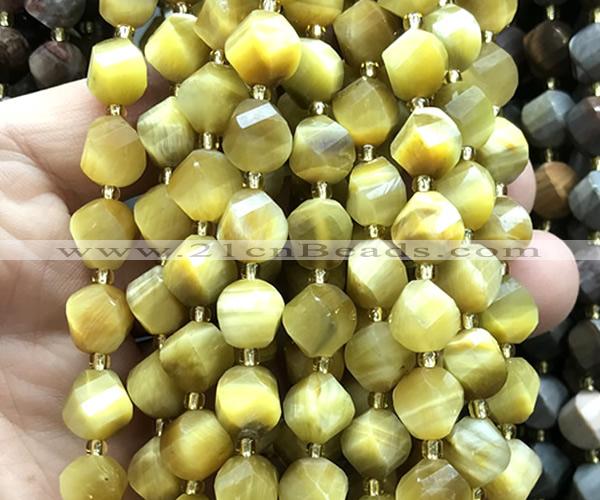 CTW663 10mm faceted & twisted S-shaped golden tiger eye beads