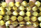 CTW663 10mm faceted & twisted S-shaped golden tiger eye beads