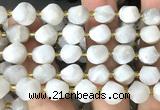 CTW680 10mm faceted & twisted S-shaped white crazy lace agate beads