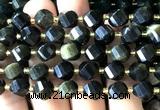 CTW696 15 inches 10mm faceted & twisted S-shaped golden obsidian beads