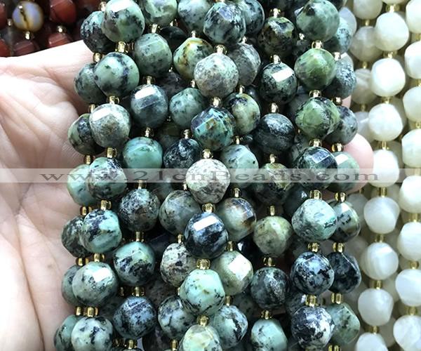 CTW699 15 inches 10mm faceted & twisted S-shaped African turquoise beads