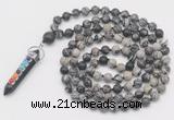 GMN1534 Hand-knotted 8mm, 10mm black water jasper 108 beads mala necklace with pendant