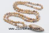 GMN4037 Hand-knotted 8mm, 10mm fossil coral 108 beads mala necklace with pendant