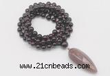 GMN4055 Hand-knotted 8mm, 10mm garnet 108 beads mala necklace with pendant